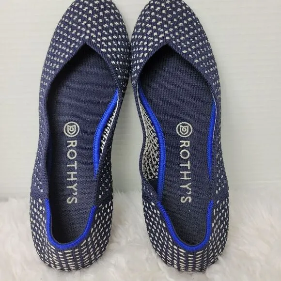 Rothys Retired Navy Maritime Honeycomb Womens Size 9 Slip On Round Toe Flats