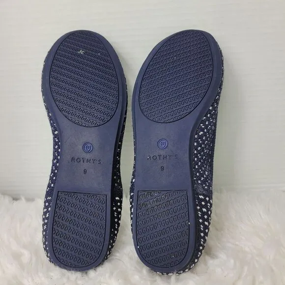 Rothys Retired Navy Maritime Honeycomb Womens Size 9 Slip On Round Toe Flats