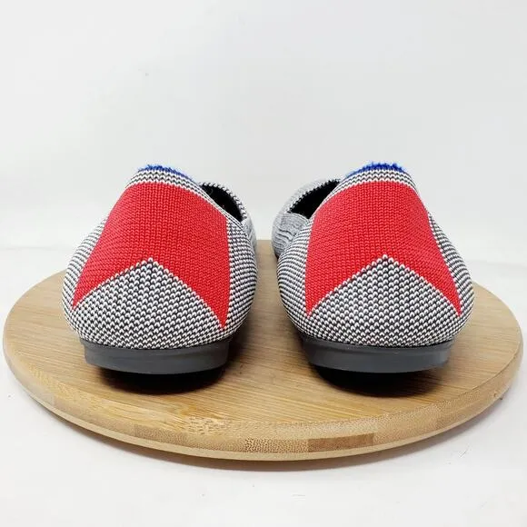 Rothys Retired Shale Cherry Ribbon Stripe Ballet Flats Womens 9.5 Round Toe Shoe