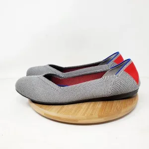 Rothys Retired Shale Cherry Ribbon Stripe Ballet Flats Womens 9.5 Round Toe Shoe