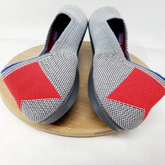 Rothys Retired Shale Cherry Ribbon Stripe Ballet Flats Womens 9.5 Round Toe Shoe