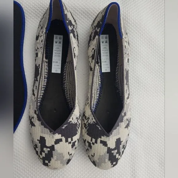 ROTHY'S Round Toe Ash Gray Camo Flats Shoe Size 10