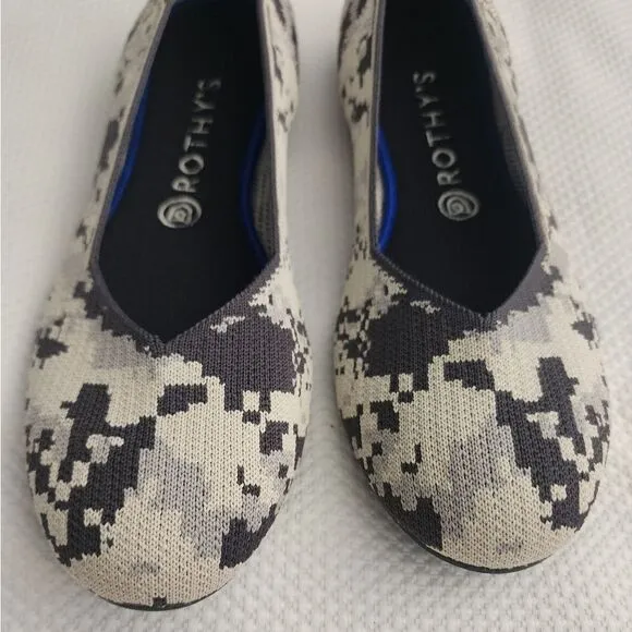 ROTHY'S Round Toe Ash Gray Camo Flats Shoe Size 10