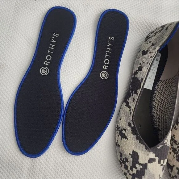 ROTHY'S Round Toe Ash Gray Camo Flats Shoe Size 10