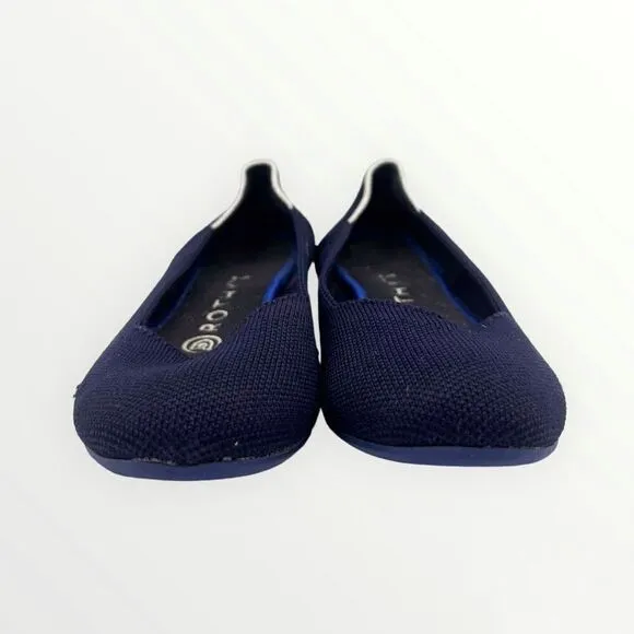 Rothy’s Round Toe Navy Flats With White Halo Size 6