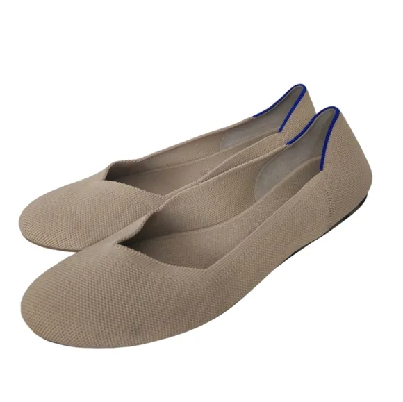 Rothys Round Toe Turtle Shell Flats Cream Size 10.5