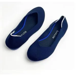 Rothy’s Round Toe Navy Flats With White Halo Size 6