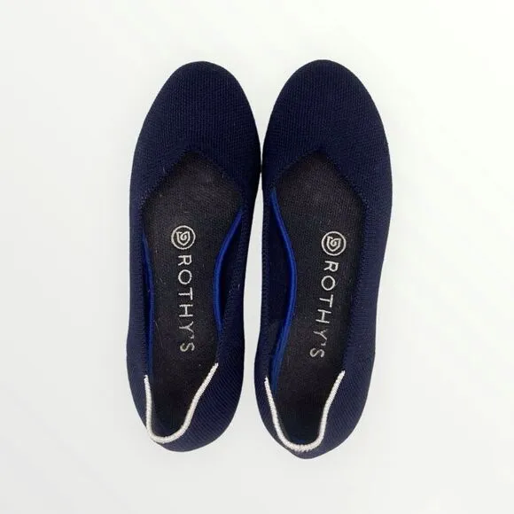 Rothy’s Round Toe Navy Flats With White Halo Size 6