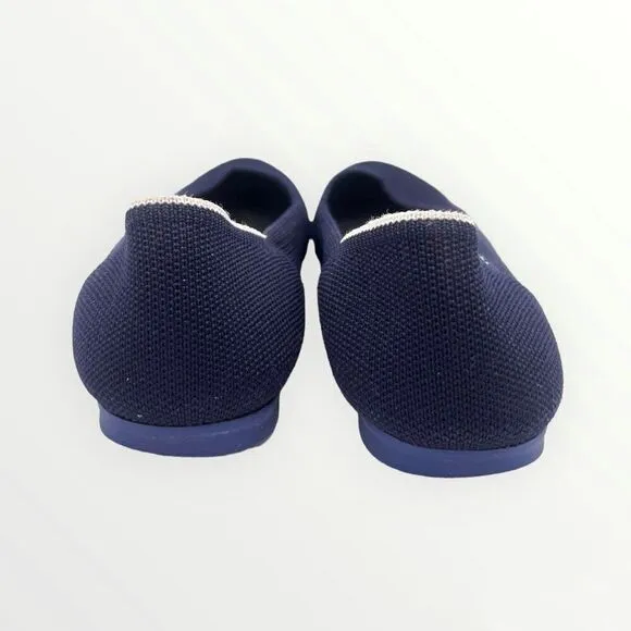 Rothy’s Round Toe Navy Flats With White Halo Size 6