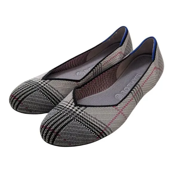 Rothy's Shoes Retired The Flat Grey Glen Plaid 10.5 Comfort Casual Business