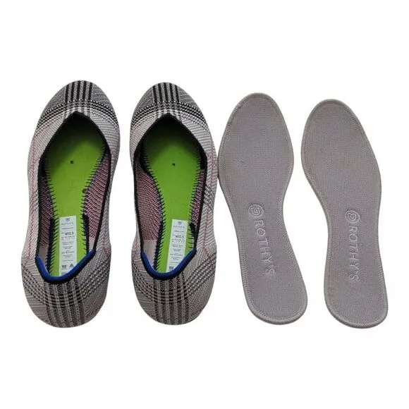 Rothy's Shoes Retired The Flat Grey Glen Plaid 10.5 Comfort Casual Business