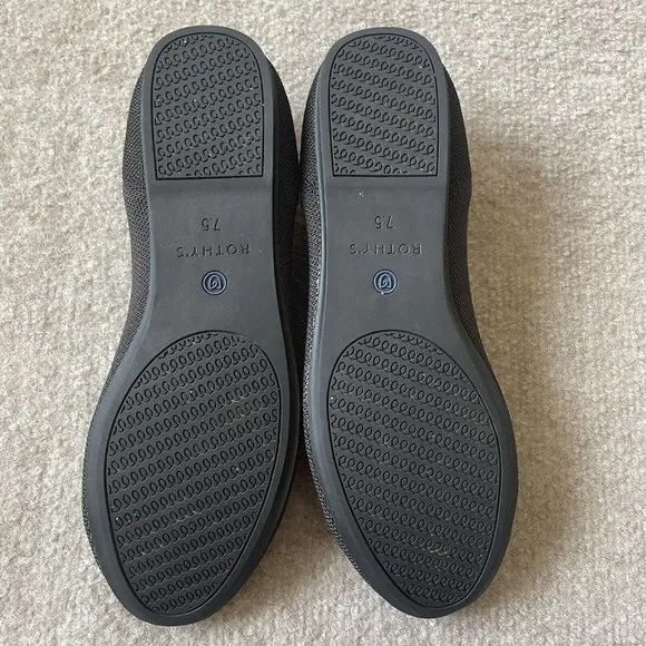 Rothy’s Shoes Womens Size 7.5 Black The Flat Round Toe Casual Knit Ballet Flats