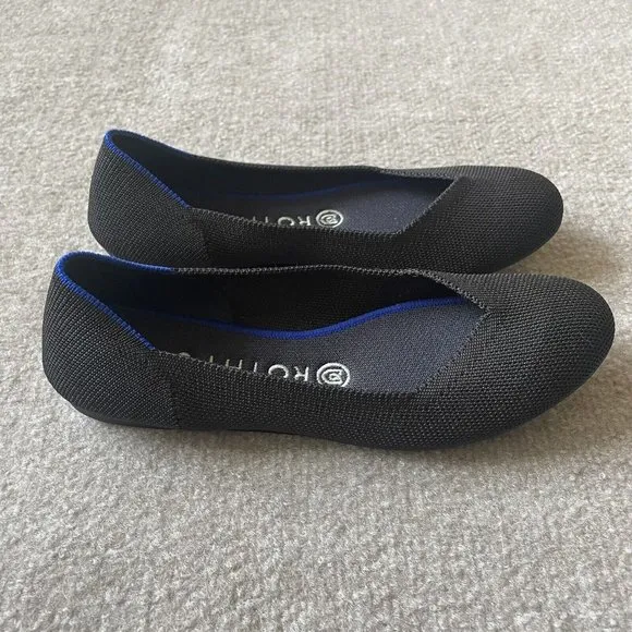 Rothy’s Shoes Womens Size 7.5 Black The Flat Round Toe Casual Knit Ballet Flats