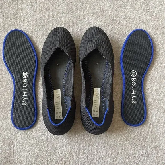 Rothy’s Shoes Womens Size 7.5 Black The Flat Round Toe Casual Knit Ballet Flats
