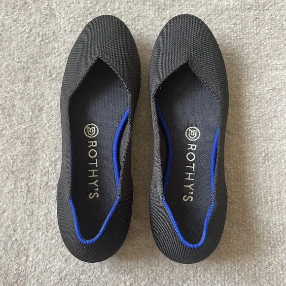 Rothy’s Shoes Womens Size 7.5 Black The Flat Round Toe Casual Knit Ballet Flats