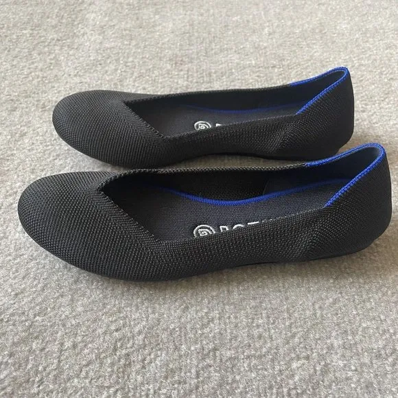 Rothy’s Shoes Womens Size 7.5 Black The Flat Round Toe Casual Knit Ballet Flats