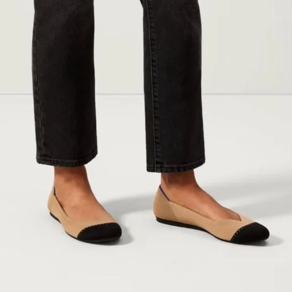 Rothy’s Size 8 Camel/Black Captoe Round Toe Flats Ballerina Shoes