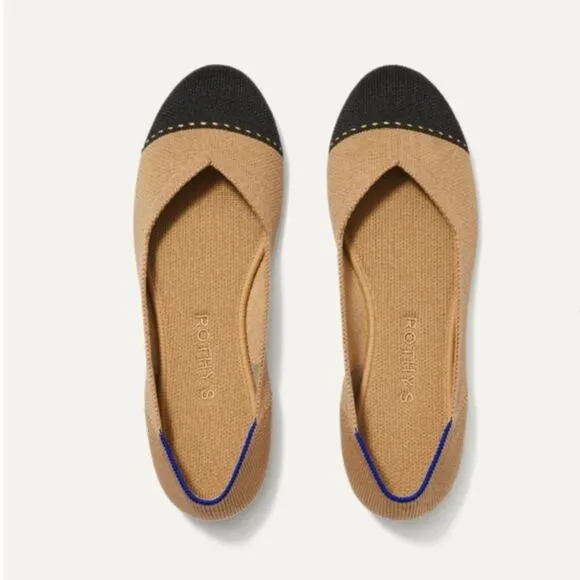 Rothy’s Size 8 Camel/Black Captoe Round Toe Flats Ballerina Shoes