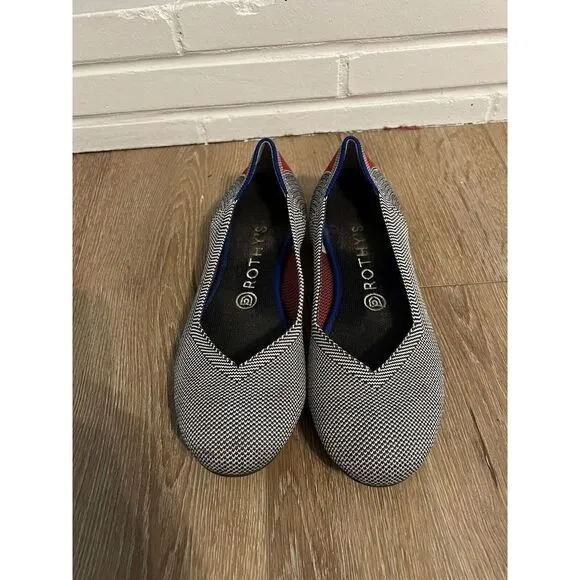 Rothy’s Size 8 Shale Cherry Ribbon Stripe Ballet Flats Retired Round Toe