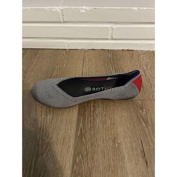 Rothy’s Size 8 Shale Cherry Ribbon Stripe Ballet Flats Retired Round Toe