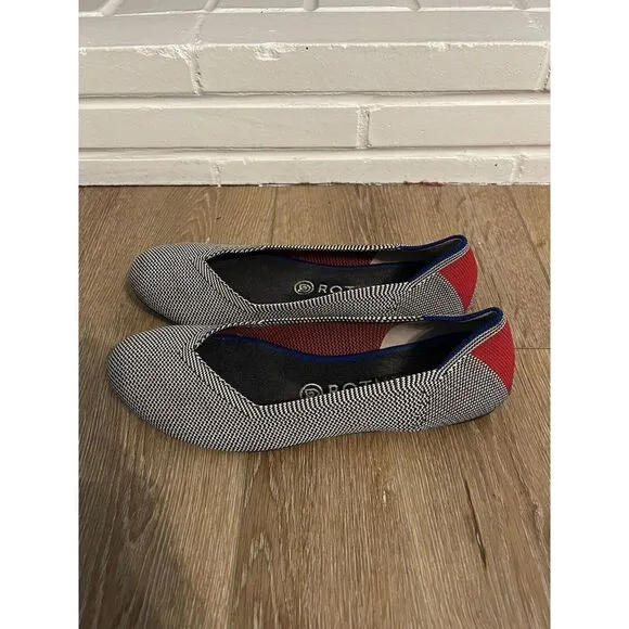 Rothy’s Size 8 Shale Cherry Ribbon Stripe Ballet Flats Retired Round Toe