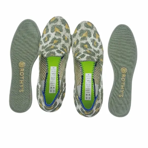 Rothy's Smoke Spot Loafer Round Toe Olive Camel Animal Print Flats Size 7.5
