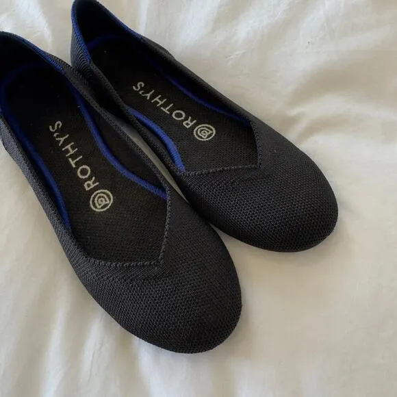 Rothy's The Flat Black Knit Fabric Slip On Round Toe Ballet Flats Women’s US 6.5
