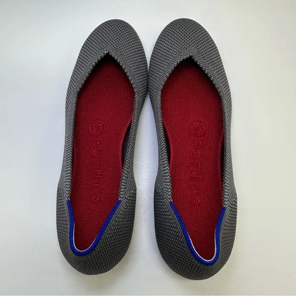 ROTHY'S The Flat Charcoal Knit Fabric Slip On Ballet Flats round toes size W 6.5