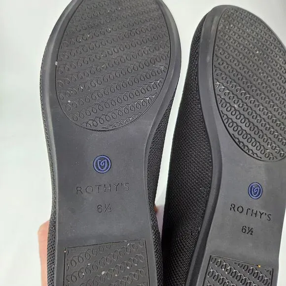 Rothys The Flat Women Black BlueLuxury Flats US 6.5 Round Toe Slip-On Shoes