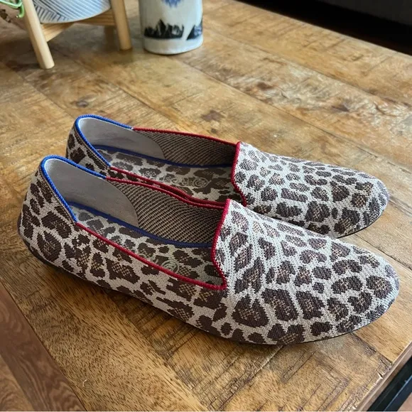 Rothys The Loafer Flats Mocha Spot Cheetah Leopard Print Womens Knit Round 12.5