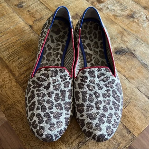 Rothys The Loafer Flats Mocha Spot Cheetah Leopard Print Womens Knit Round 12.5