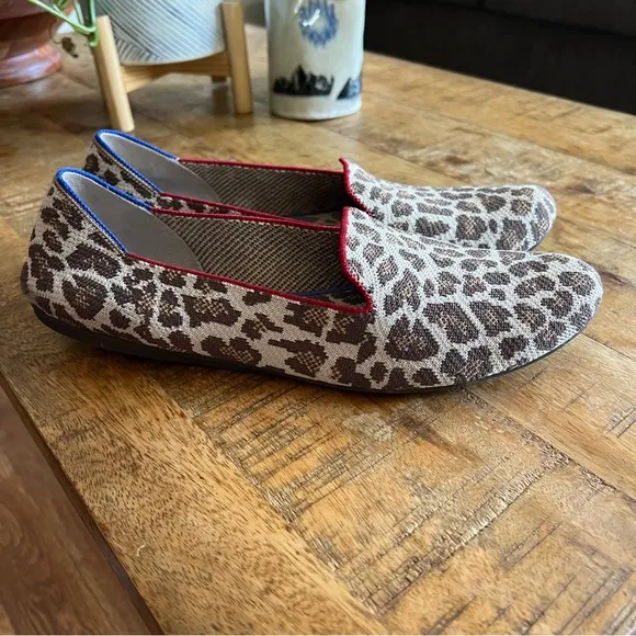 Rothys The Loafer Flats Mocha Spot Cheetah Leopard Print Womens Knit Round 12.5