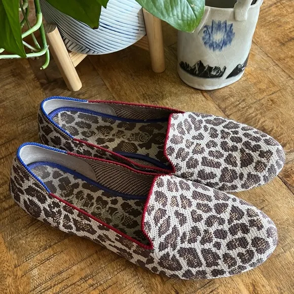 Rothys The Loafer Flats Mocha Spot Cheetah Leopard Print Womens Knit Round 12.5