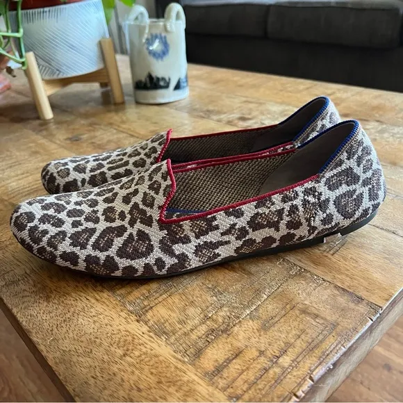 Rothys The Loafer Flats Mocha Spot Cheetah Leopard Print Womens Knit Round 12.5