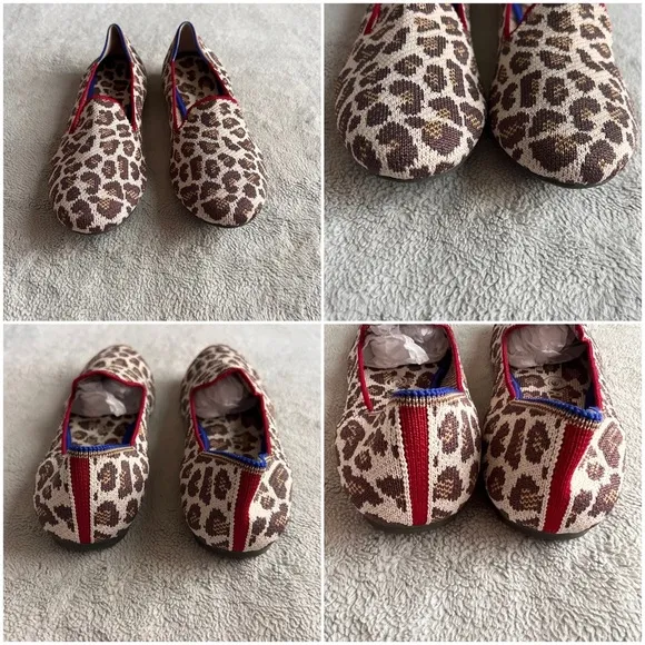 Rothy's The Loafer Mocha Spot Leopard Animal Print Knit Round Toe Flats 6.5