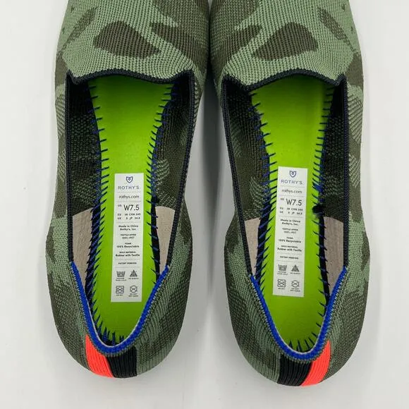 Rothy's The Loafer Olive Camo Green Round Toe Flat Shoes 7.5