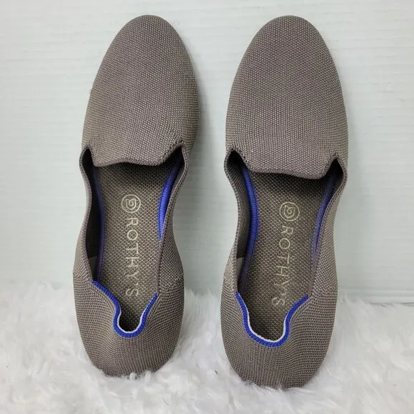 Rothys The Loafer Gray Ballet Flats Size 10.5 Knit Slip On Shoes Round Toe Shoes