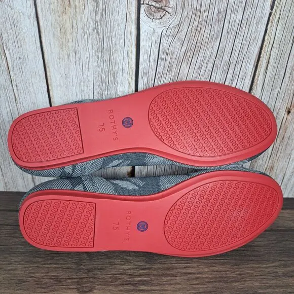Rothy’s The Round Toe Retired Gray Camo Ballet Flats Women's Sz 7.5 Red Bottoms