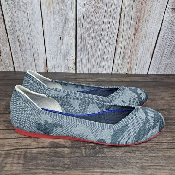Rothy’s The Round Toe Retired Gray Camo Ballet Flats Women's Sz 7.5 Red Bottoms