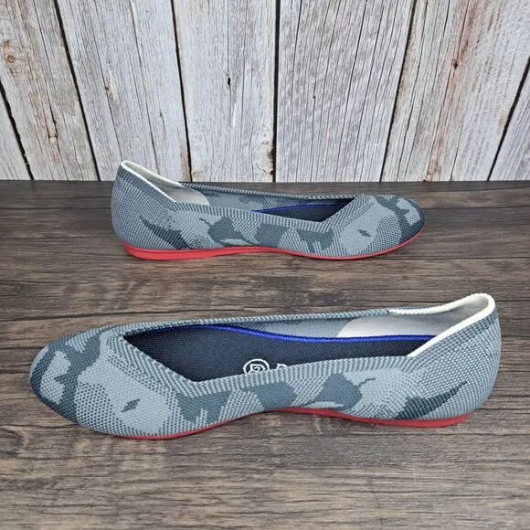 Rothy’s The Round Toe Retired Gray Camo Ballet Flats Women's Sz 7.5 Red Bottoms