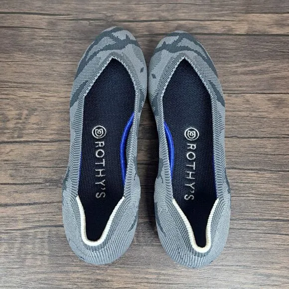Rothy’s The Round Toe Retired Gray Camo Ballet Flats Women's Sz 7.5 Red Bottoms