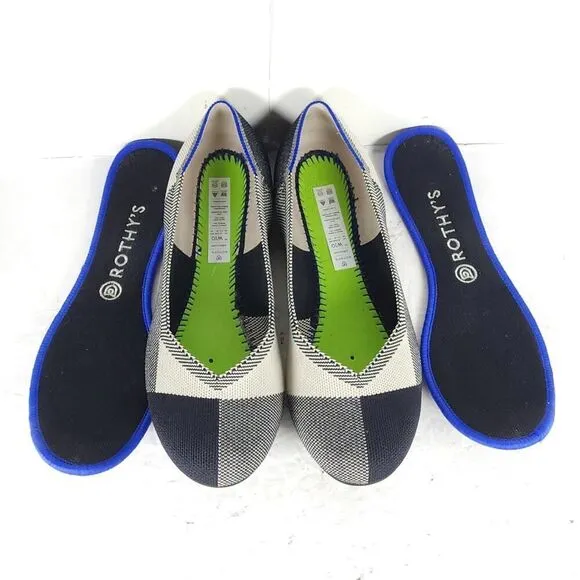 Rothy’s Women’s The Flat US10 Black White Knit Retired Round Toe SlipOn flats