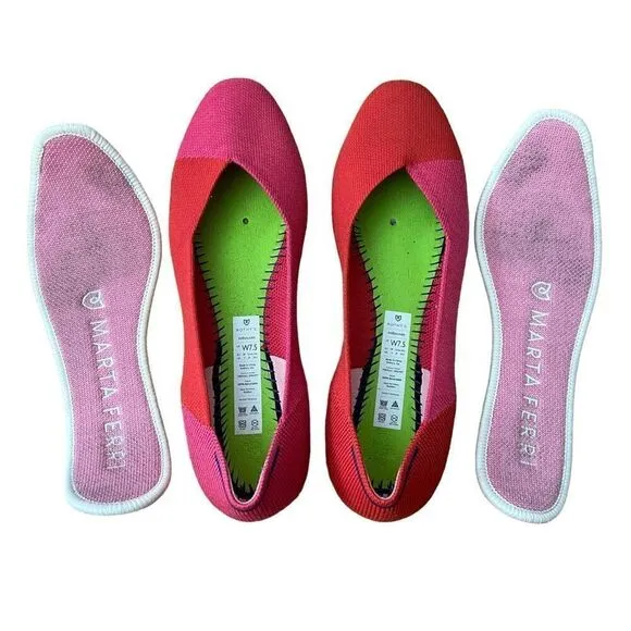 Rothy’s x Marta Ferri Flame Azalea Round Toe Ballet Flats Size 8