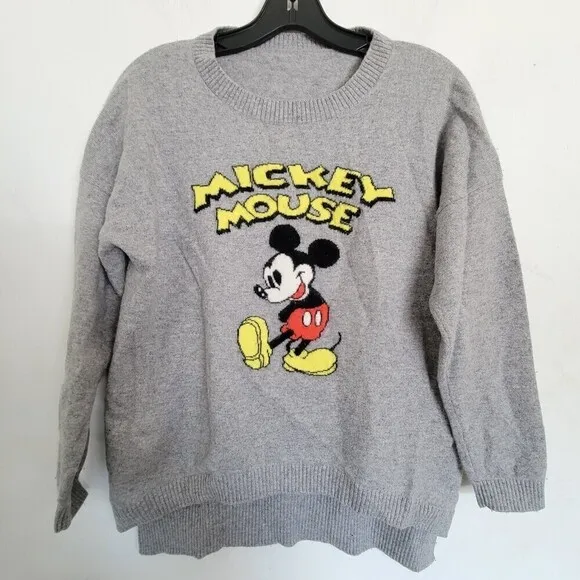 Royal Feng Mickey Mouse Heather Gray Crewneck Long Sleeve Sweater Size Small
