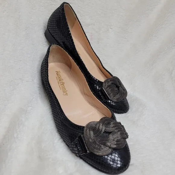 Russell &amp; Bromley Mesh Chain Leather Snakeskin Low Heel Flats Made in Italy✨️US7