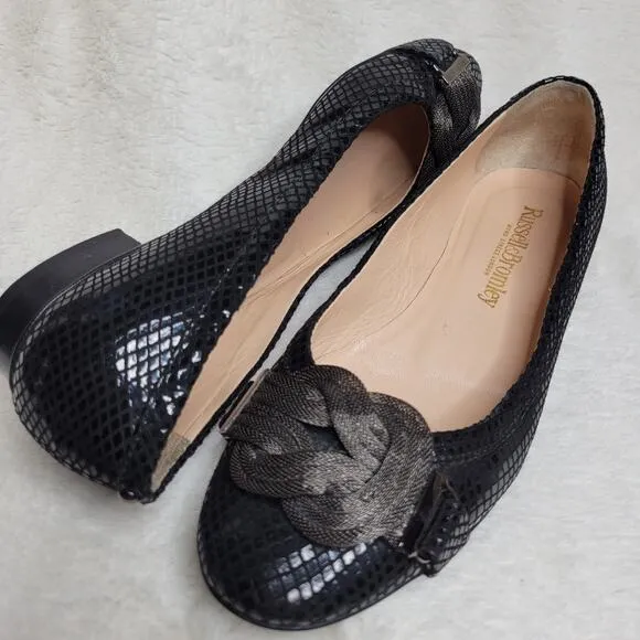 Russell &amp; Bromley Mesh Chain Leather Snakeskin Low Heel Flats Made in Italy✨️US7
