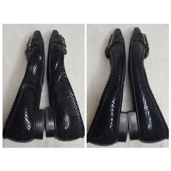 Russell &amp; Bromley Mesh Chain Leather Snakeskin Low Heel Flats Made in Italy✨️US7