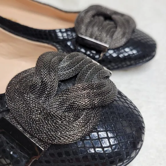 Russell &amp; Bromley Mesh Chain Leather Snakeskin Low Heel Flats Made in Italy✨️US7