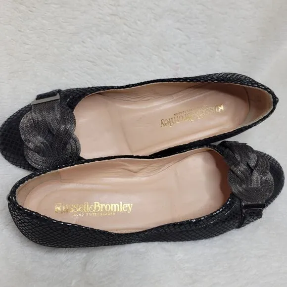Russell &amp; Bromley Mesh Chain Leather Snakeskin Low Heel Flats Made in Italy✨️US7