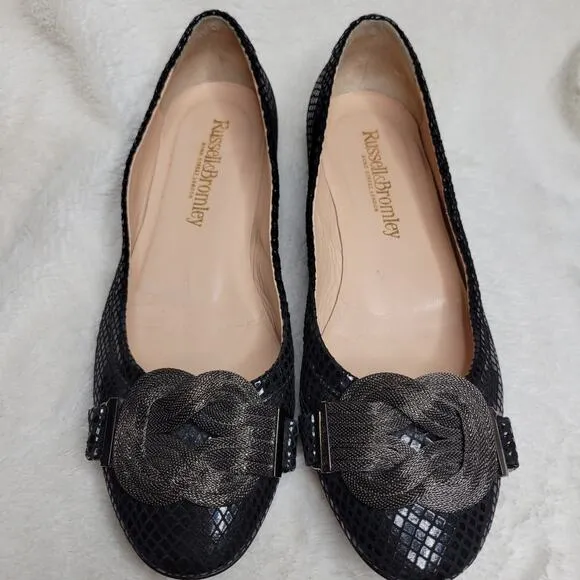 Russell &amp; Bromley Mesh Chain Leather Snakeskin Low Heel Flats Made in Italy✨️US7